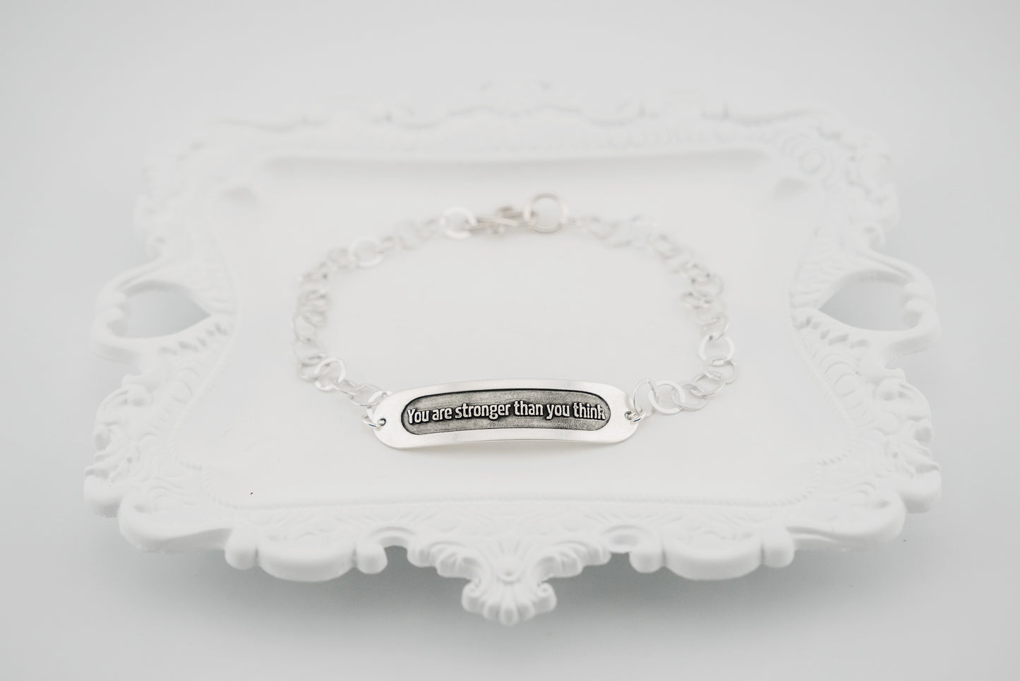 Bracelet, Embossed "You Are Stronger Than You Think" Sterling Word Bracelet