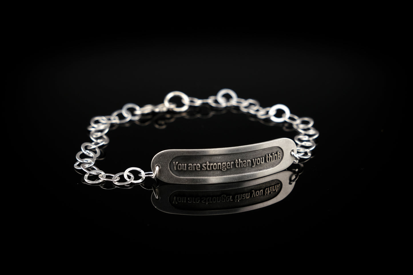 Bracelet, Embossed "You Are Stronger Than You Think" Sterling Word Bracelet