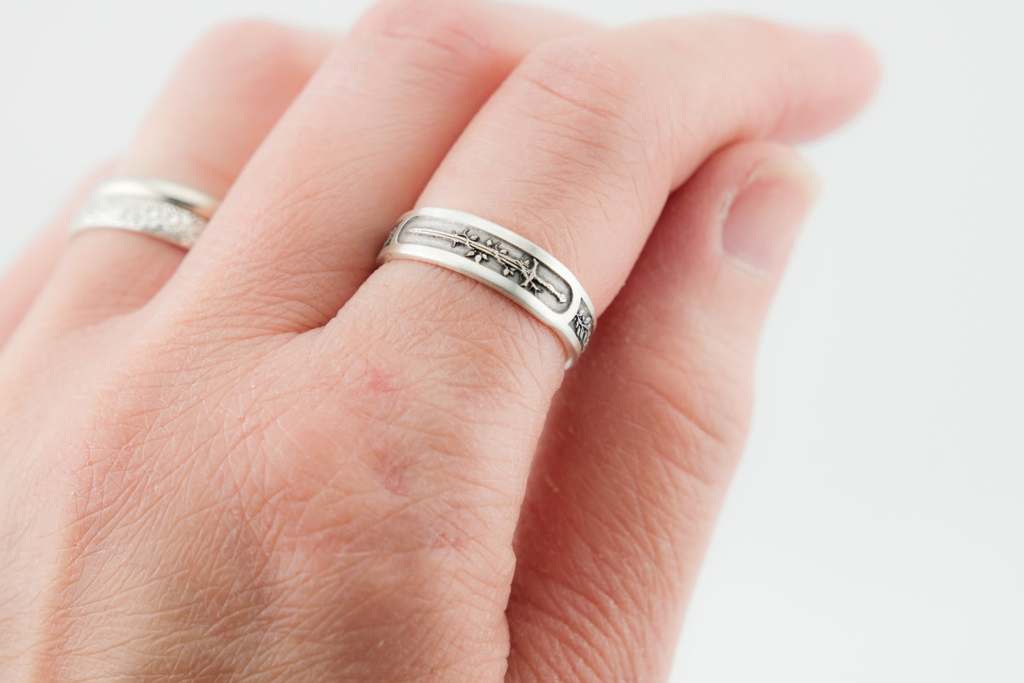 Ring, Engraved "Sword & Vine" Sterling Silver Ring