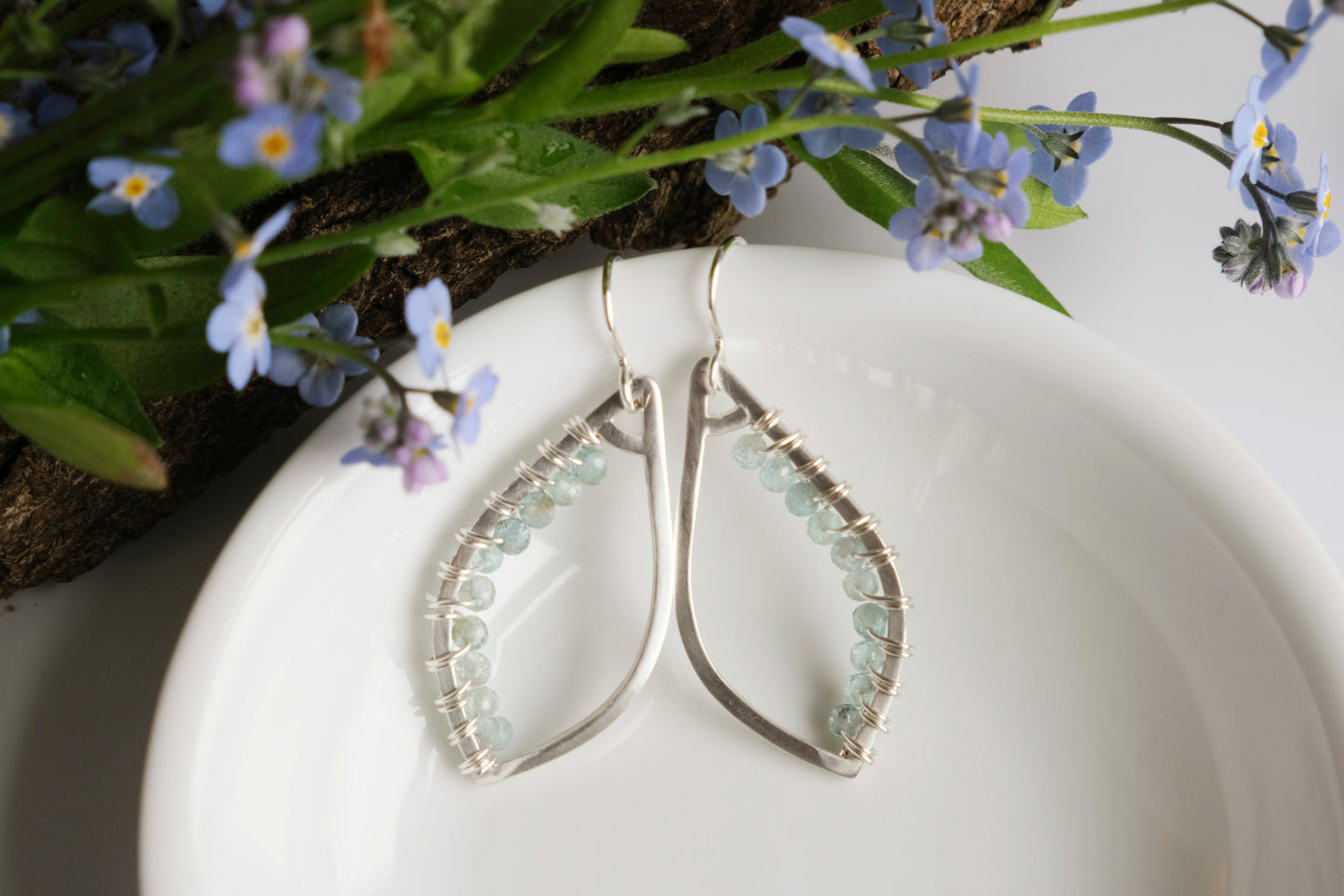 Earrings, Aqua Apatite Wrapped Raindrop Earrings, Small