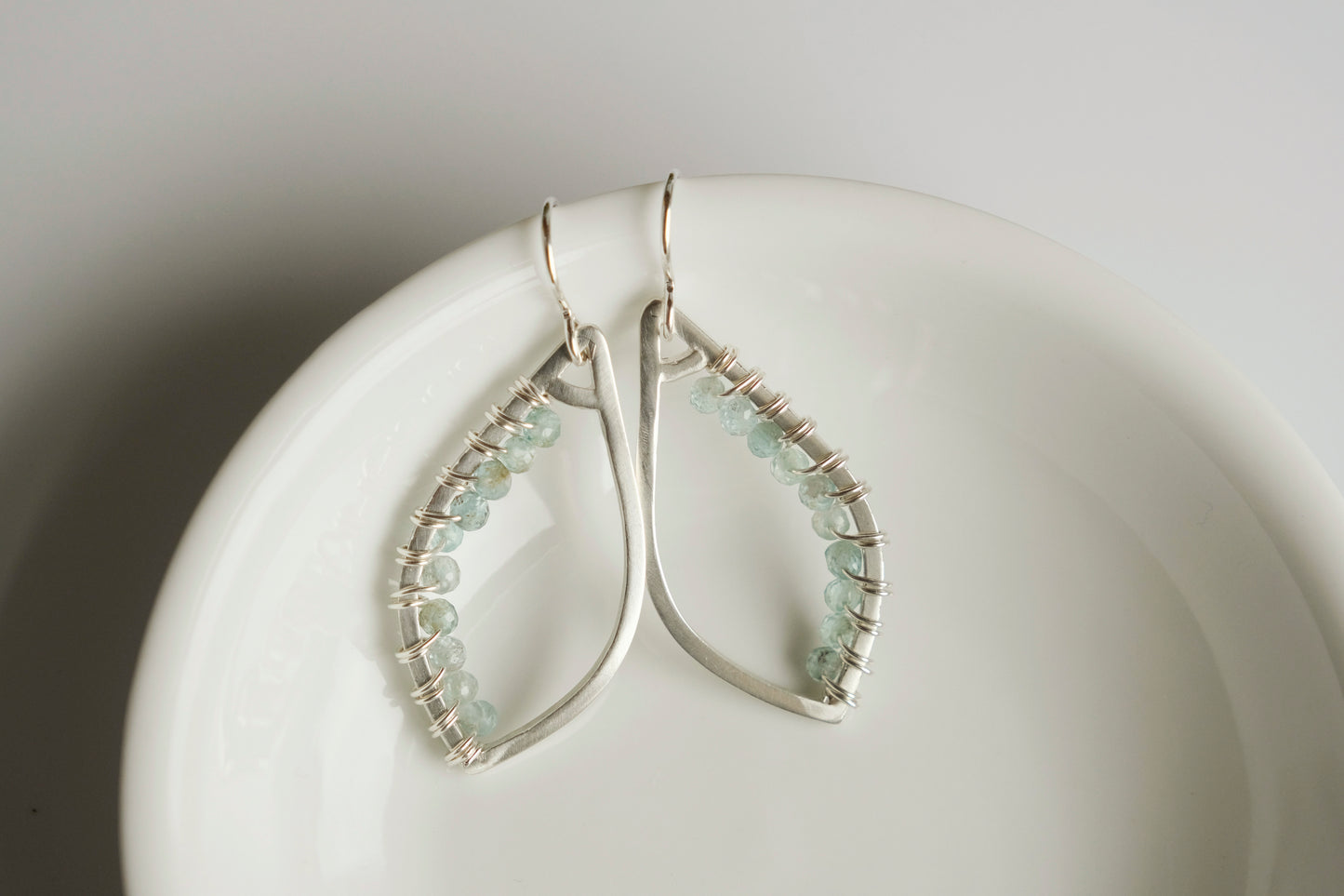 Earrings, Aqua Apatite Wrapped Raindrop Earrings, Small