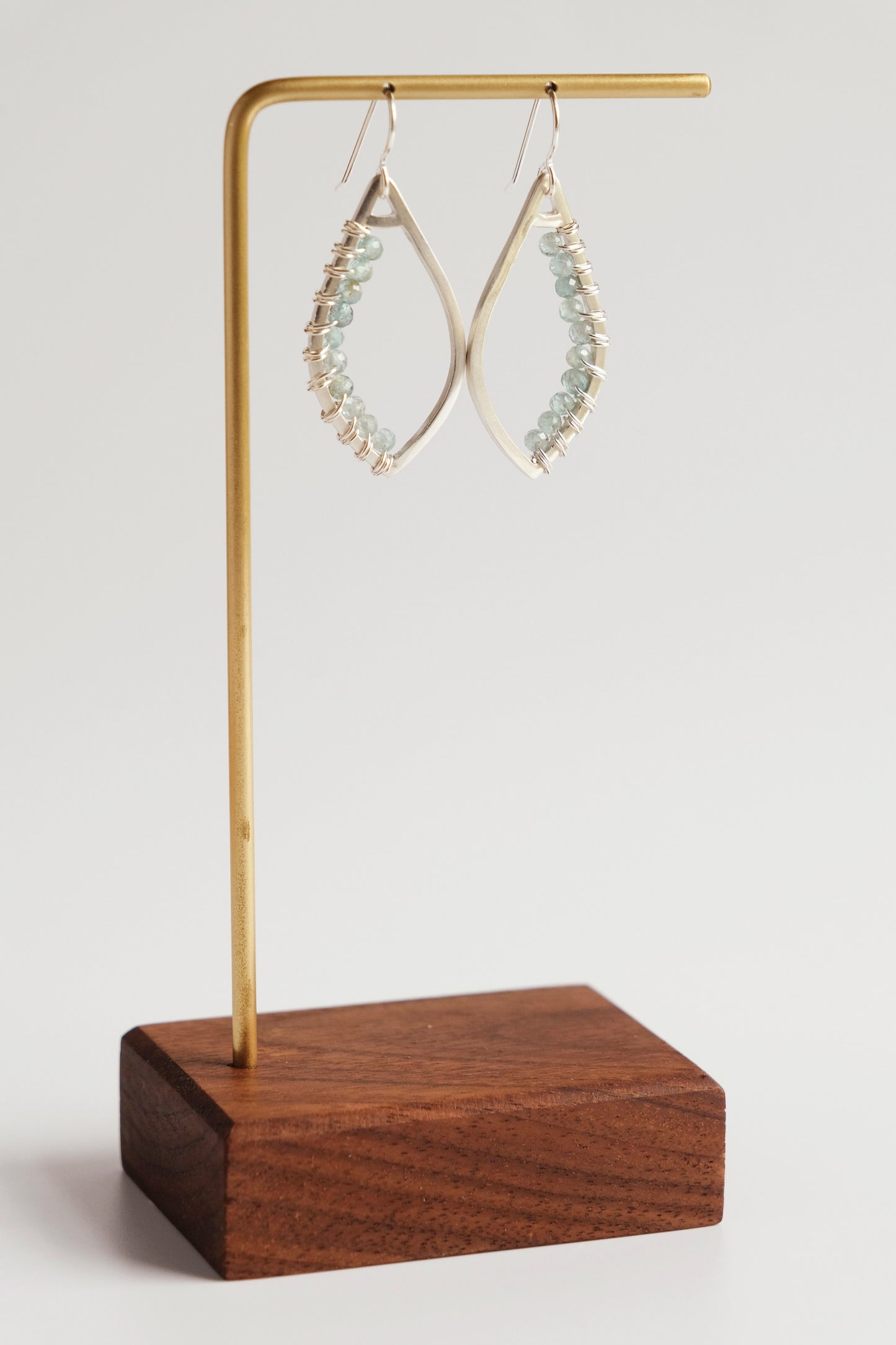 Earrings, Aqua Apatite Wrapped Raindrop Earrings, Small