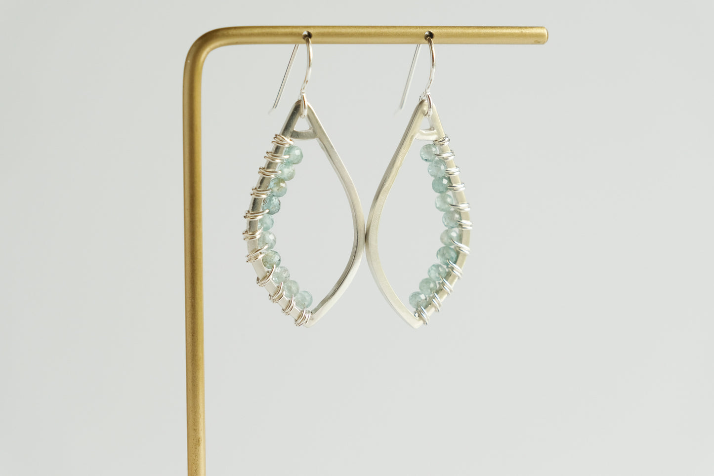 Earrings, Aqua Apatite Wrapped Raindrop Earrings, Small
