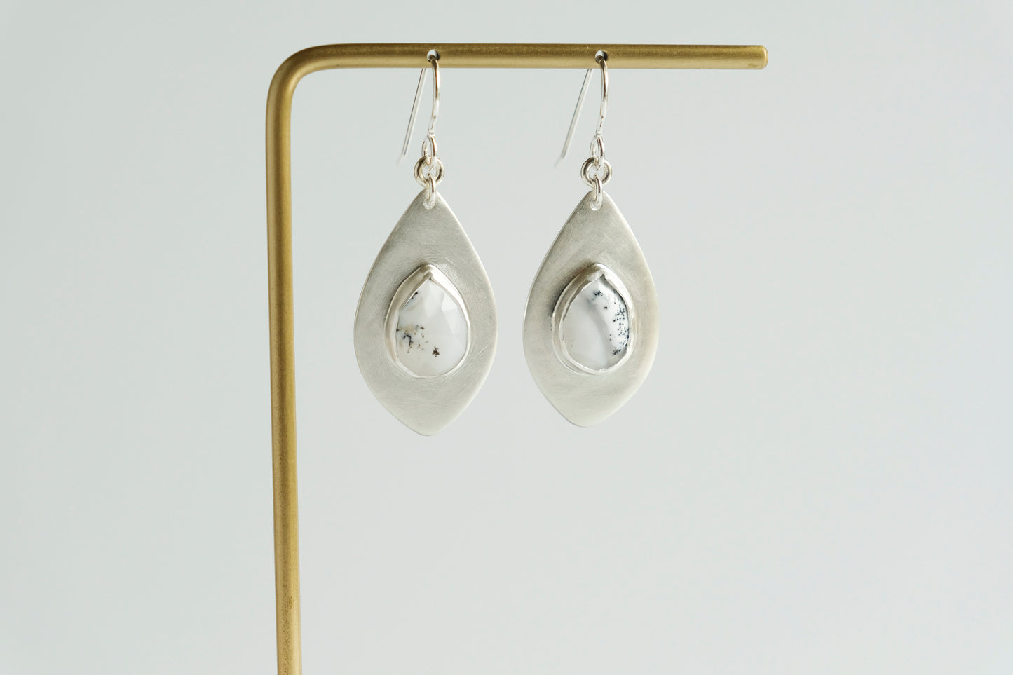 Earrings, Dendritic Opal Gemstone Dangle Earrings in Silver