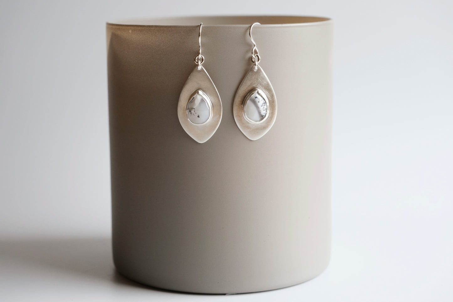 Earrings, Dendritic Opal Gemstone Dangle Earrings in Silver