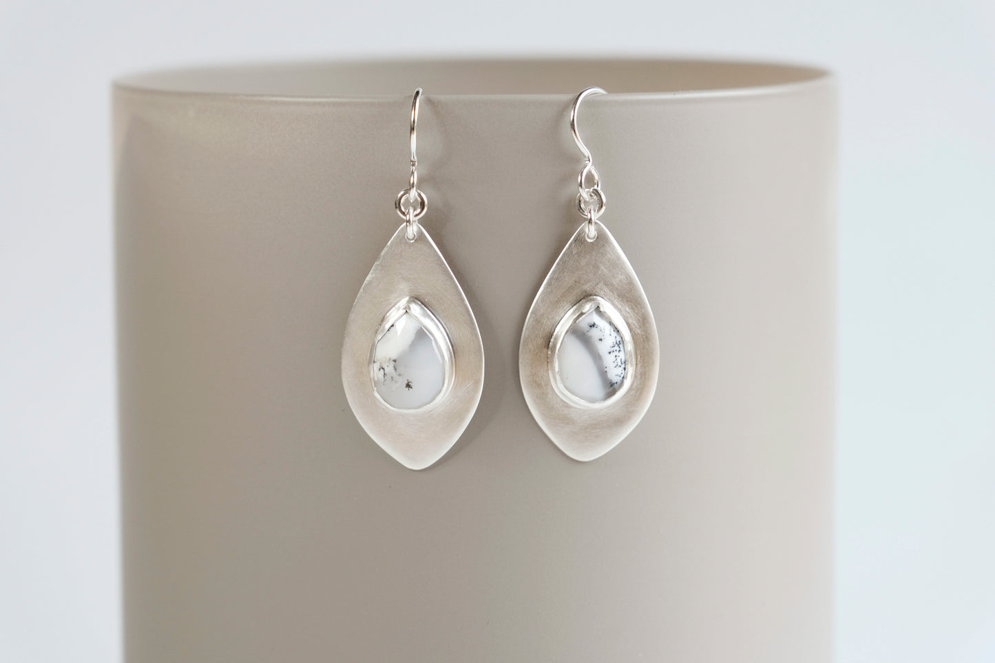 Earrings, Dendritic Opal Gemstone Dangle Earrings in Silver