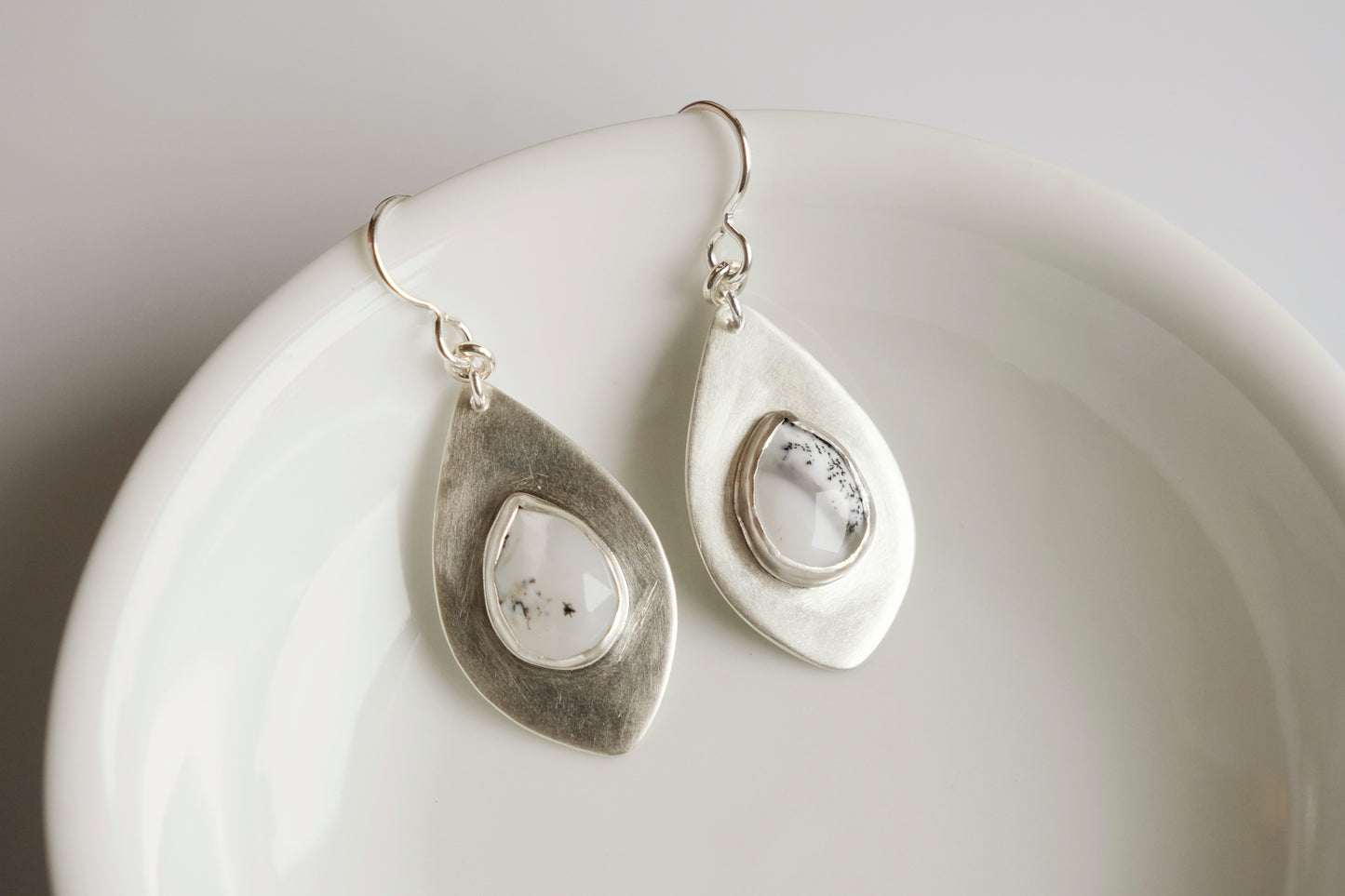 Earrings, Dendritic Opal Gemstone Dangle Earrings in Silver