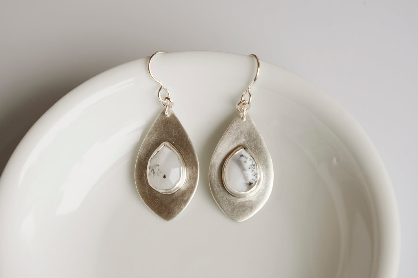 Earrings, Dendritic Opal Gemstone Dangle Earrings in Silver