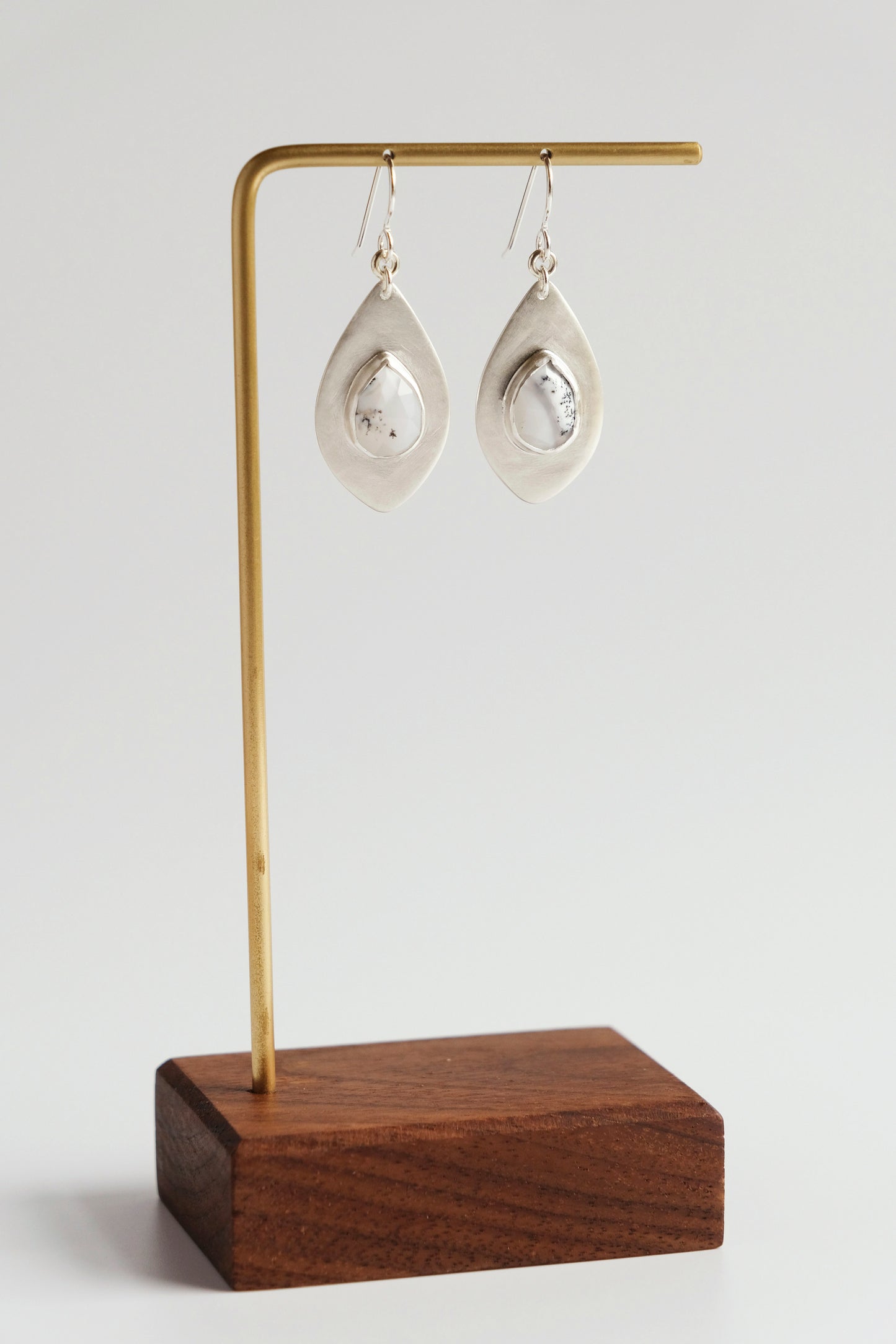 Earrings, Dendritic Opal Gemstone Dangle Earrings in Silver