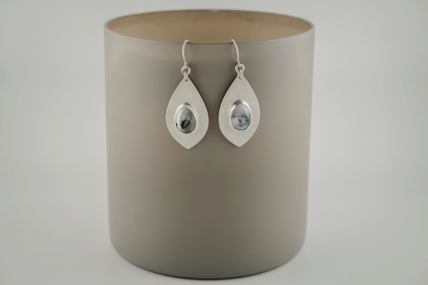 Earrings, Dendritic Opal Gemstone Dangle Earrings in Silver