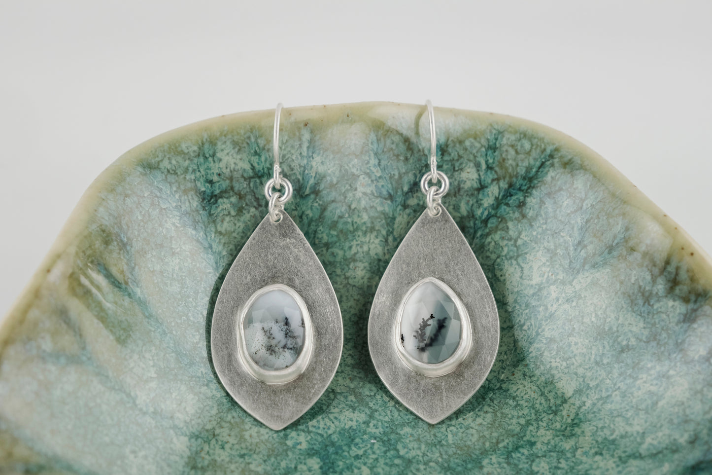 Earrings, Dendritic Opal Gemstone Dangle Earrings in Silver