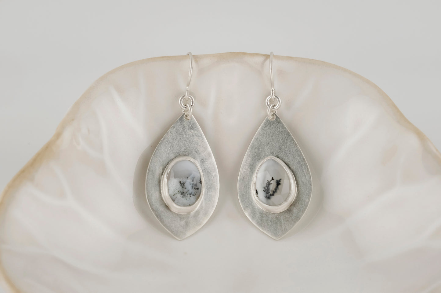 Earrings, Dendritic Opal Gemstone Dangle Earrings in Silver