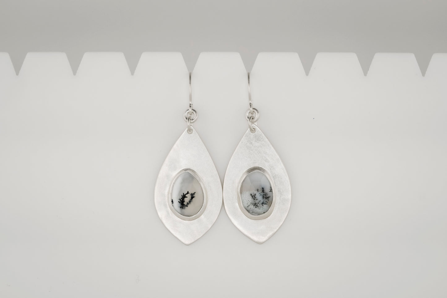 Earrings, Dendritic Opal Gemstone Dangle Earrings in Silver
