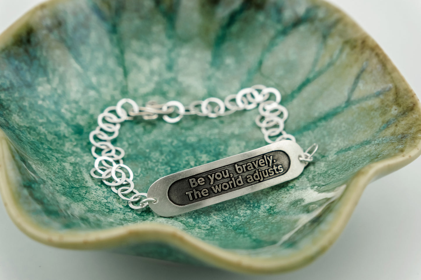 Bracelet, Embossed "Be You Bravely" Sterling Word Bracelet
