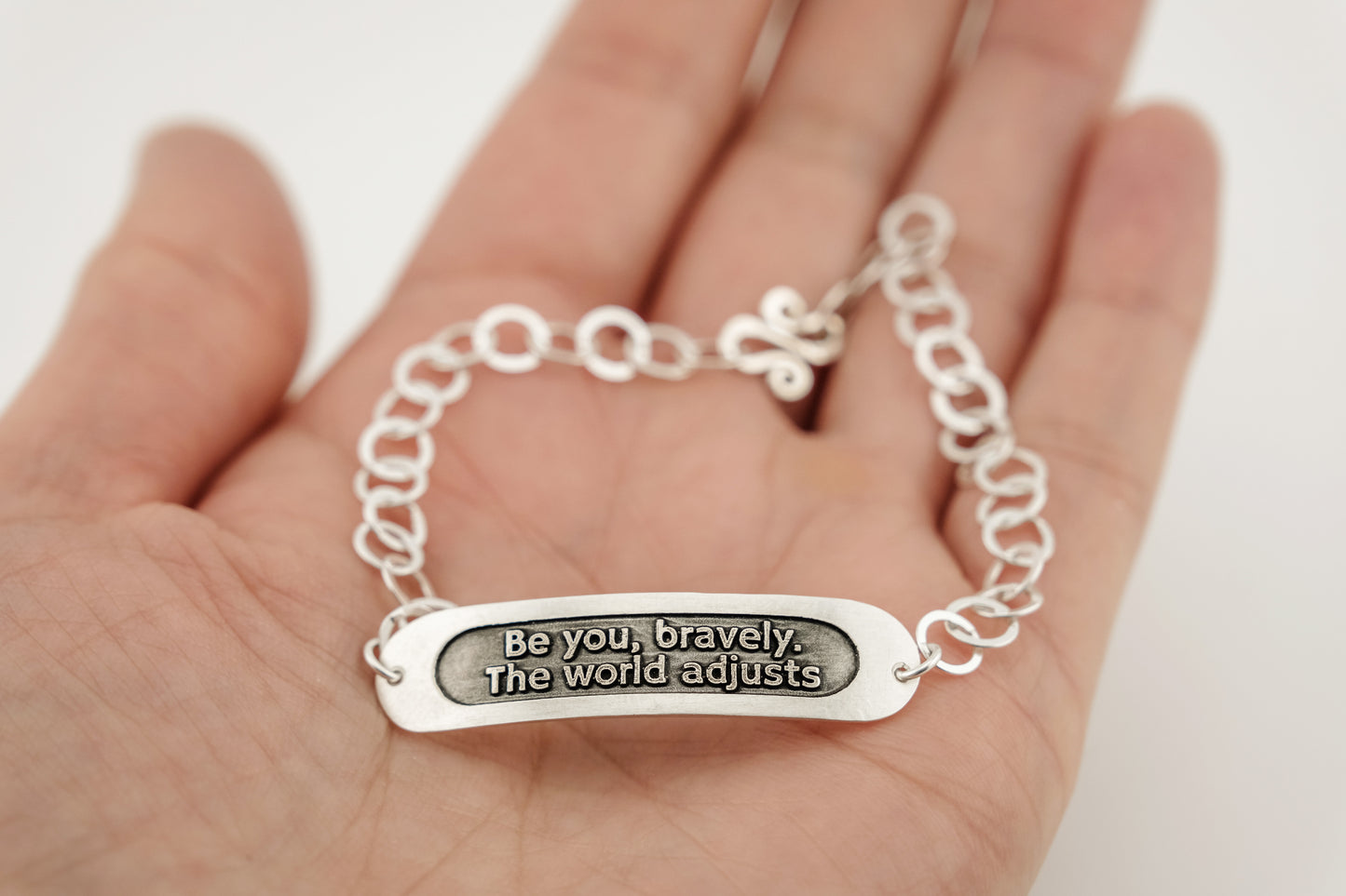 Bracelet, Embossed "Be You Bravely" Sterling Word Bracelet