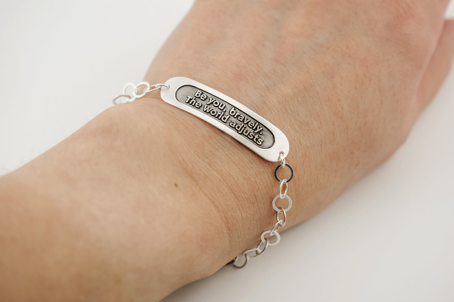 Bracelet, Embossed "Be You Bravely" Sterling Word Bracelet