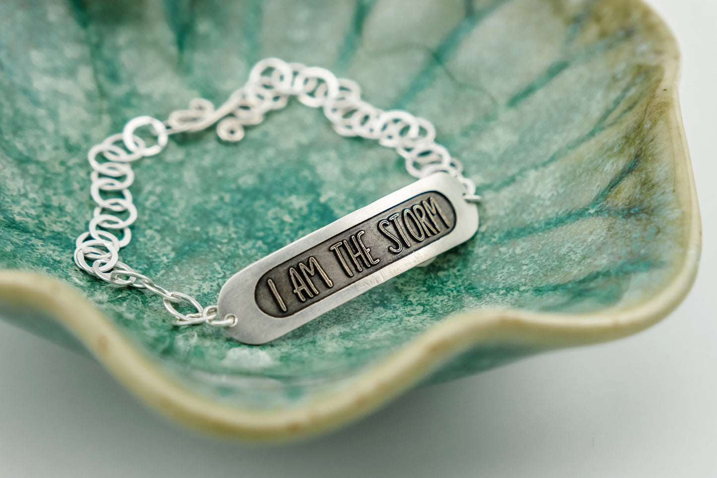 Bracelet, Embossed "I Am The Storm" Sterling Word Bracelet
