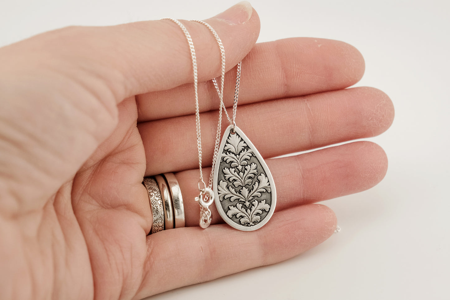 Necklace, Engraved Baroque Teardrop Necklace