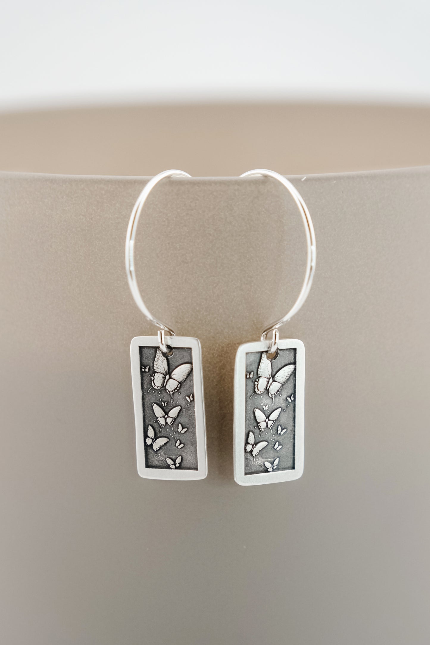 Earrings, Engraved Butterfly Flight Earrings