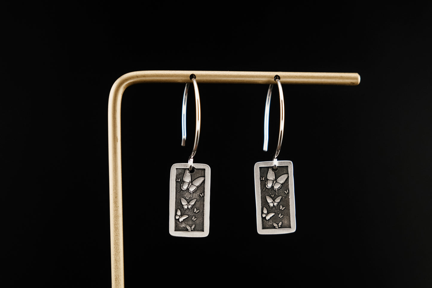 Earrings, Engraved Butterfly Flight Earrings