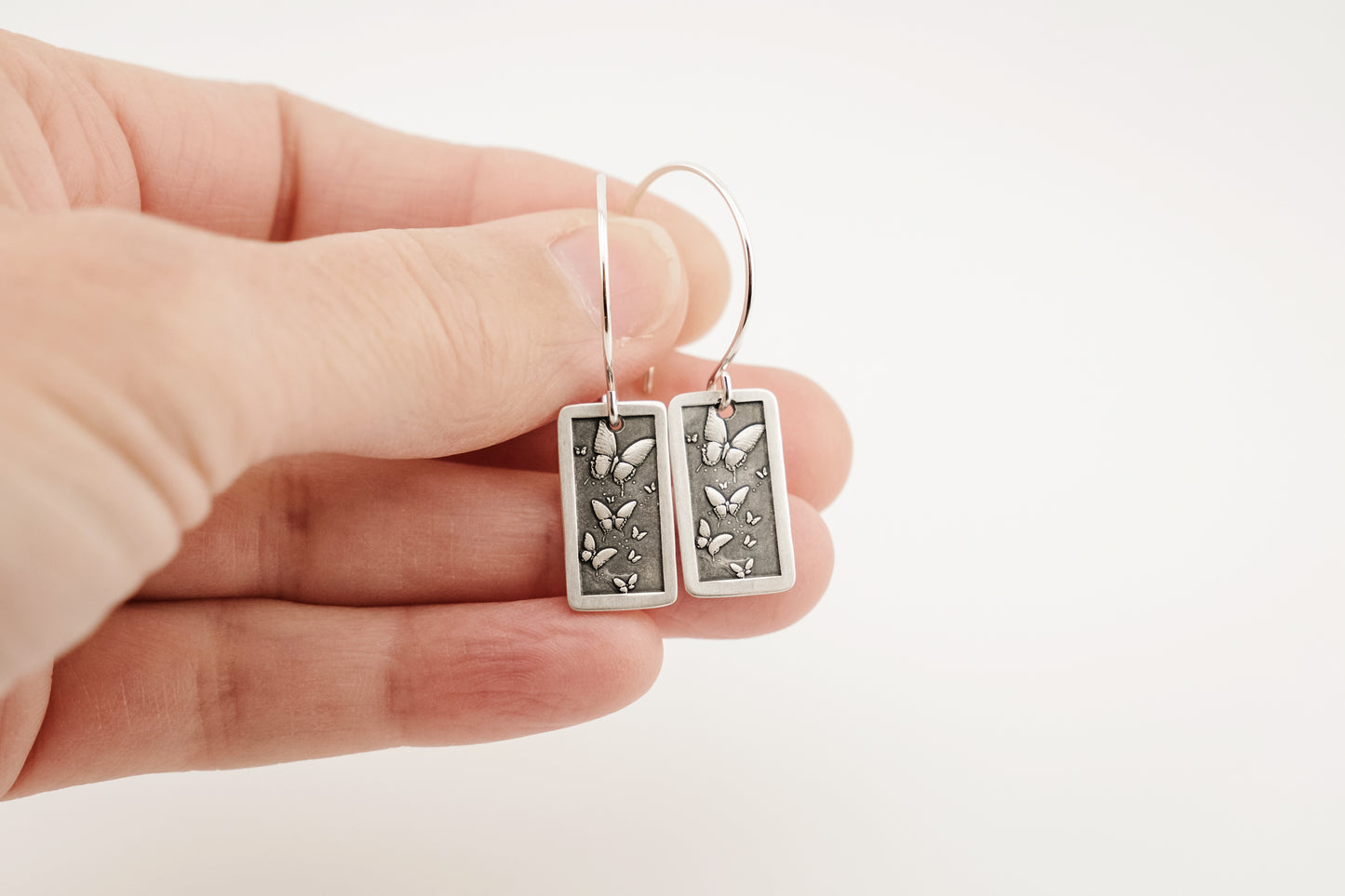 Earrings, Engraved Butterfly Flight Earrings