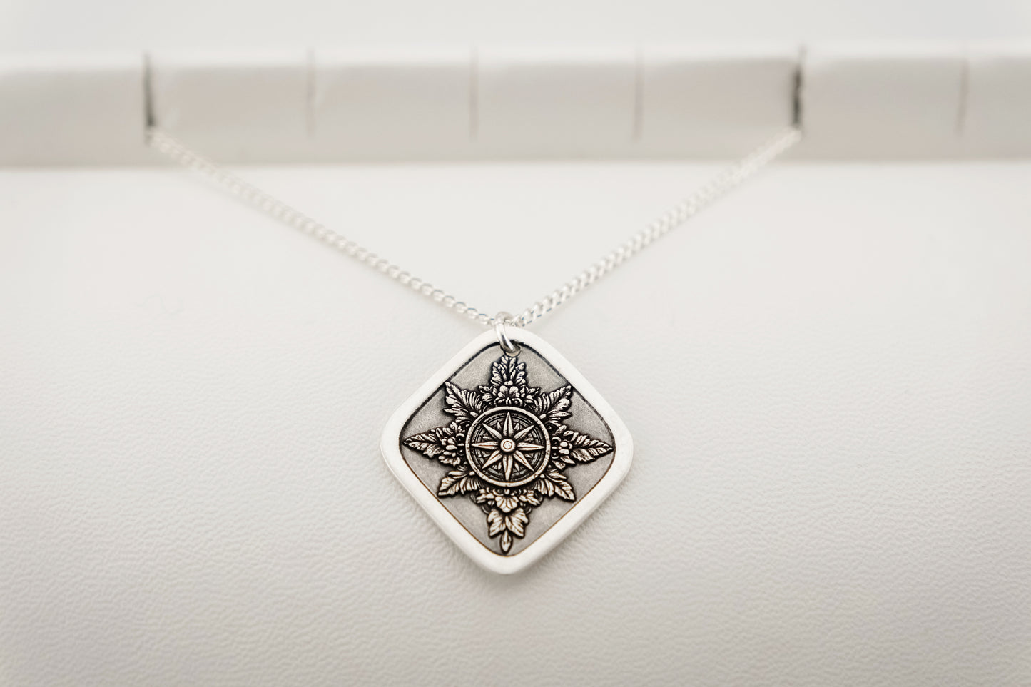 Necklace, Engraved Compass Diamond Necklace