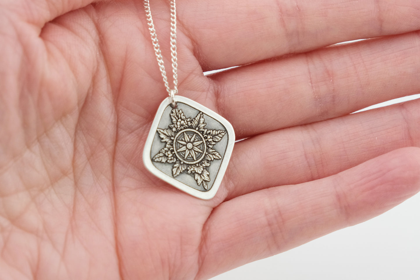 Necklace, Engraved Compass Diamond Necklace