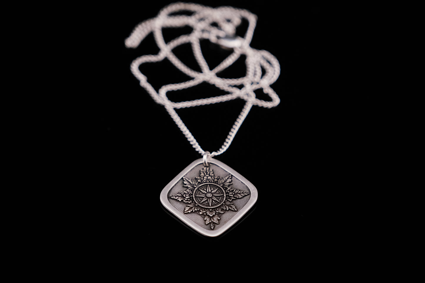 Necklace, Engraved Compass Diamond Necklace