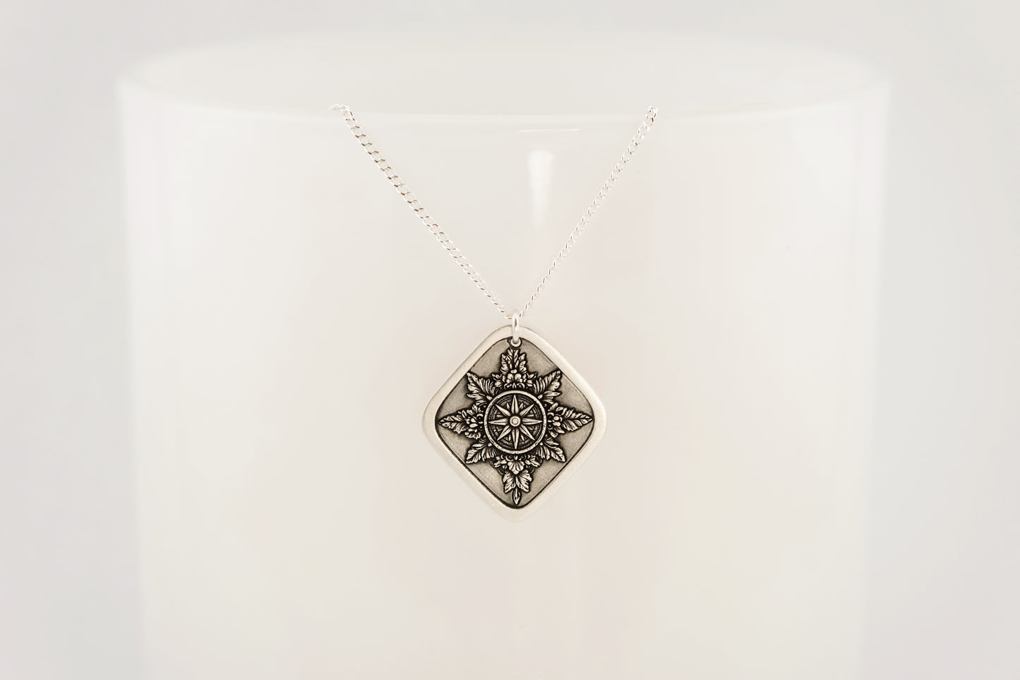 Necklace, Engraved Compass Diamond Necklace
