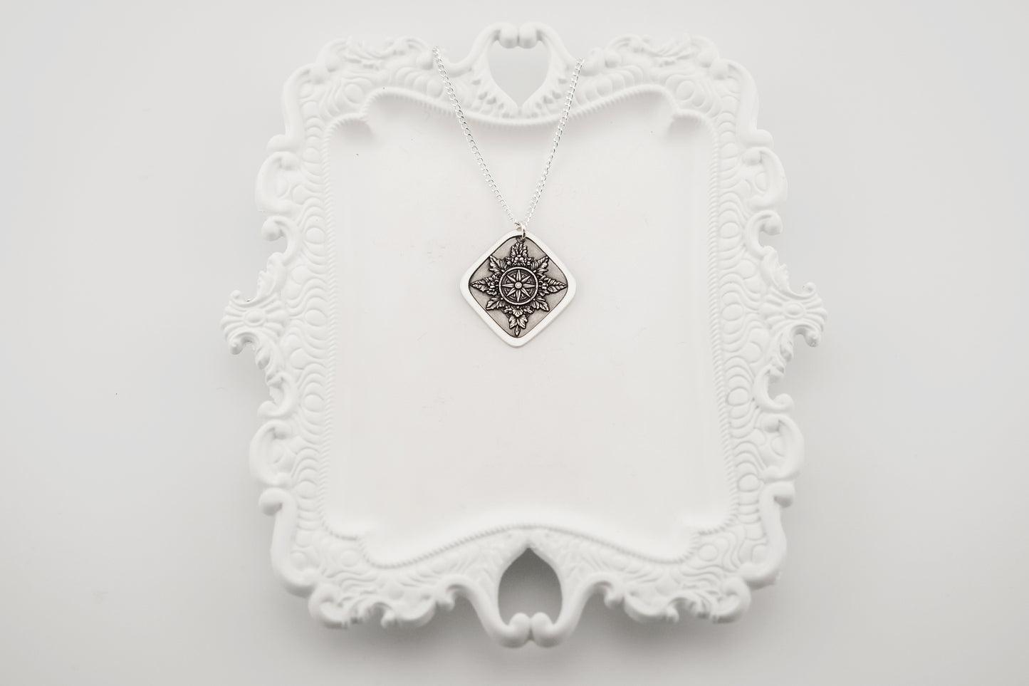 Necklace, Engraved Compass Diamond Necklace