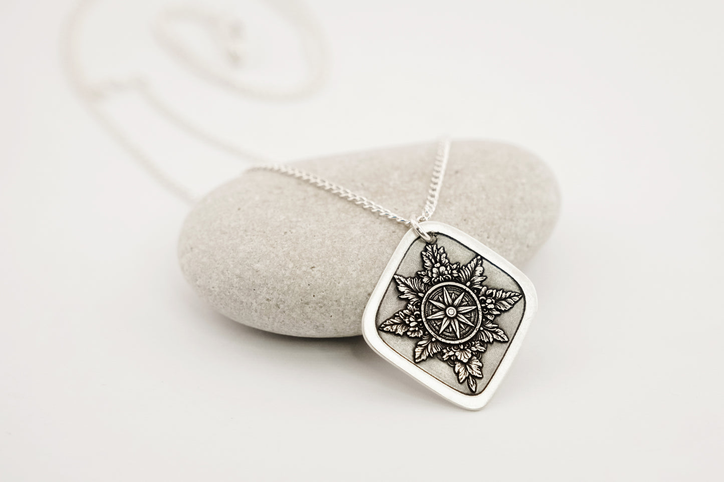 Necklace, Engraved Compass Diamond Necklace