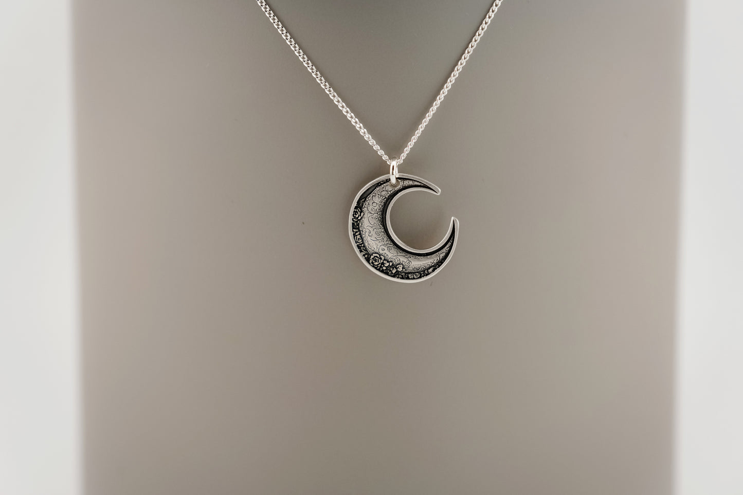 Necklace, Engraved Crescent Moon Necklace