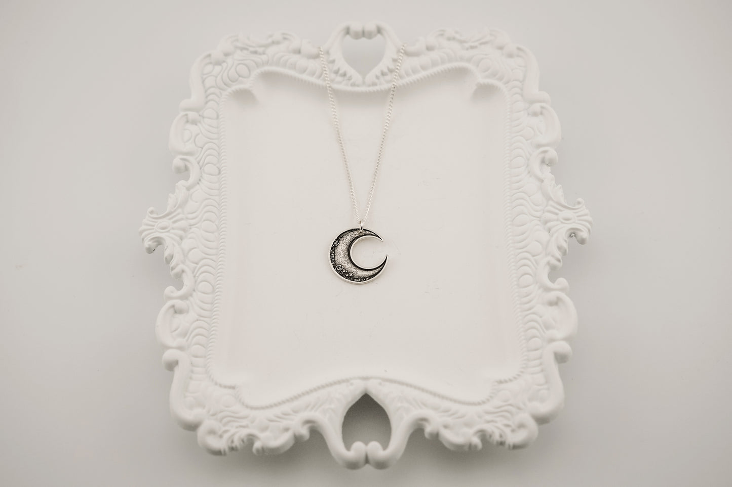 Necklace, Engraved Crescent Moon Necklace