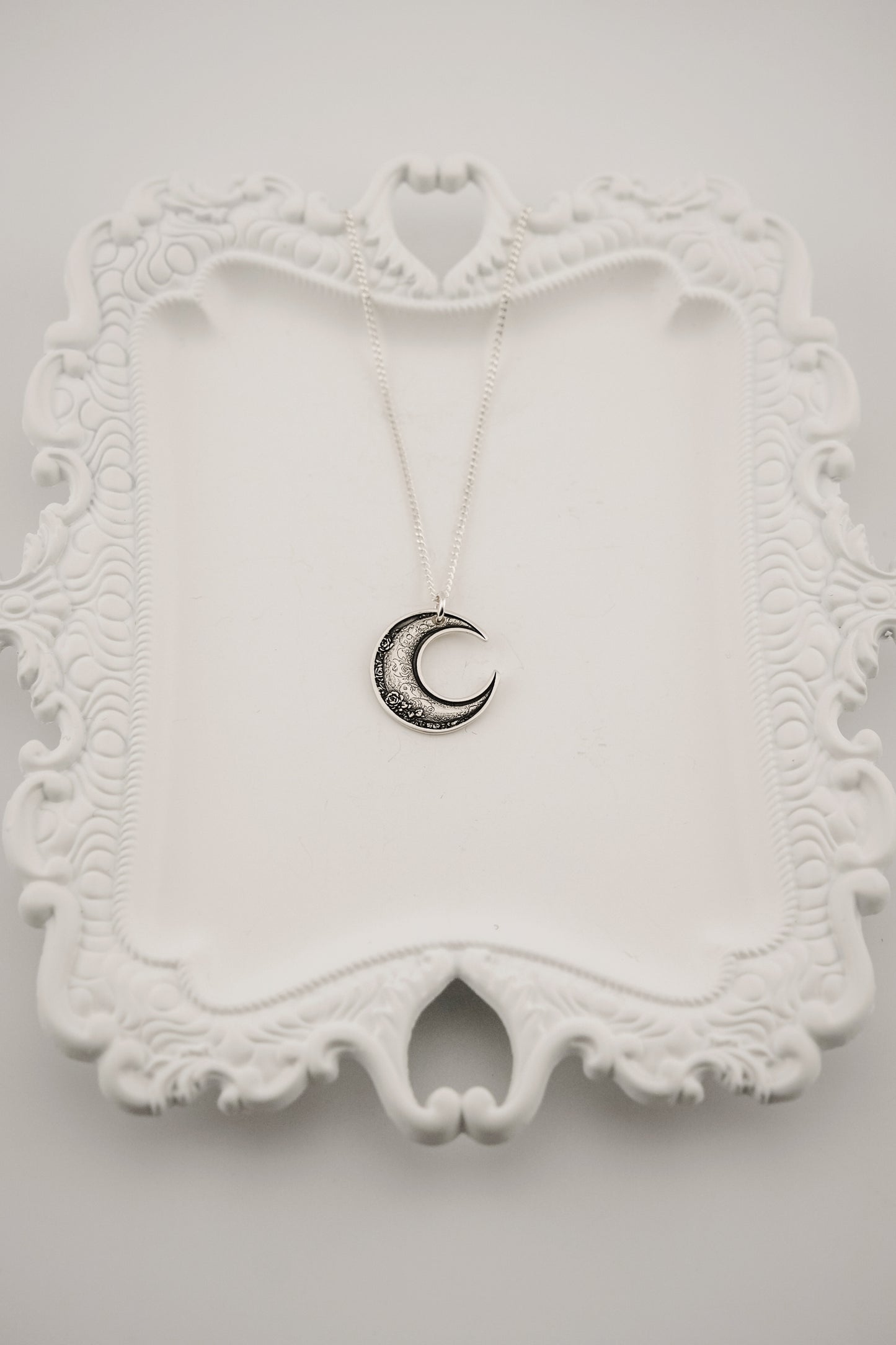 Necklace, Engraved Crescent Moon Necklace