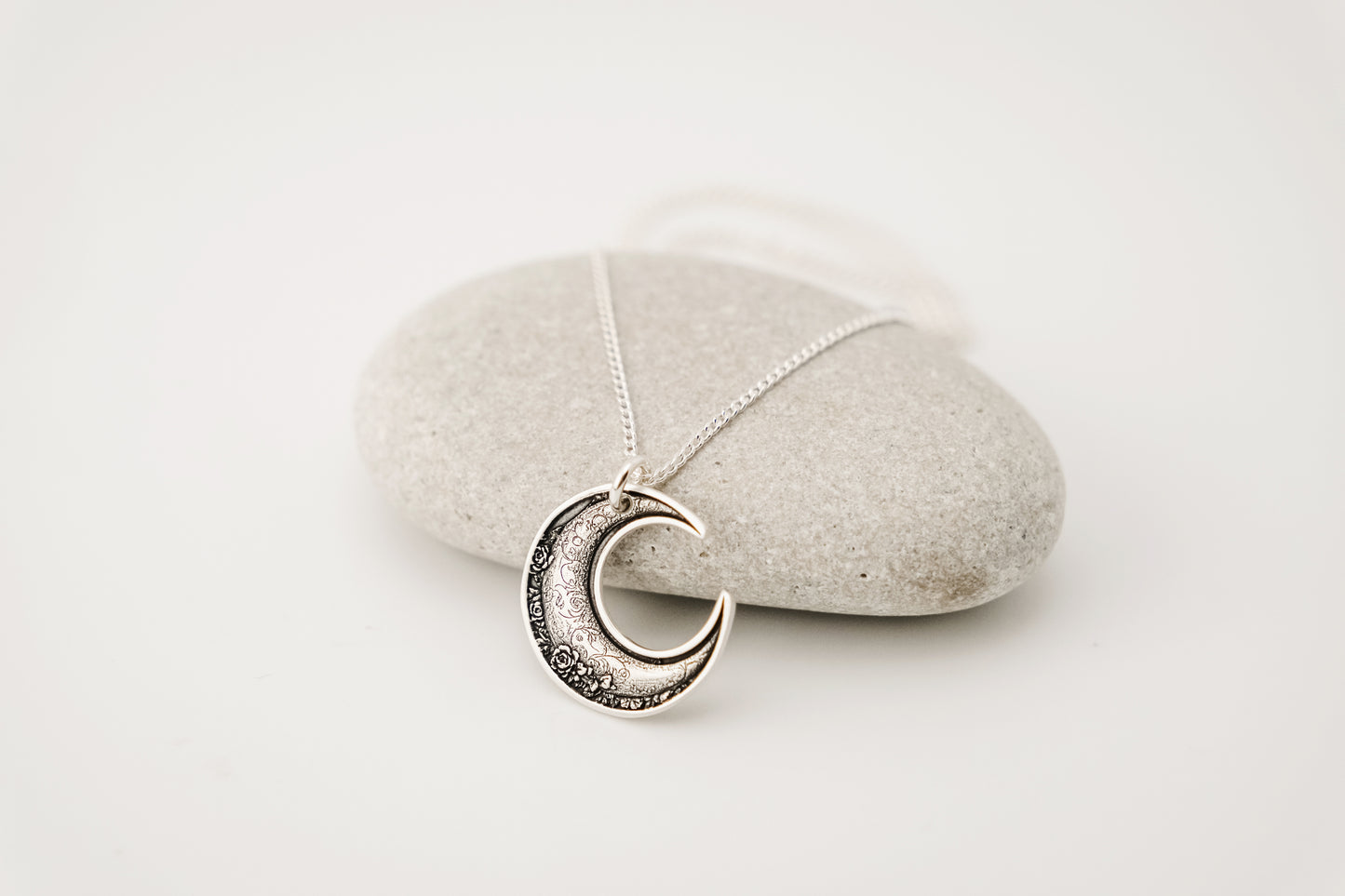 Necklace, Engraved Crescent Moon Necklace
