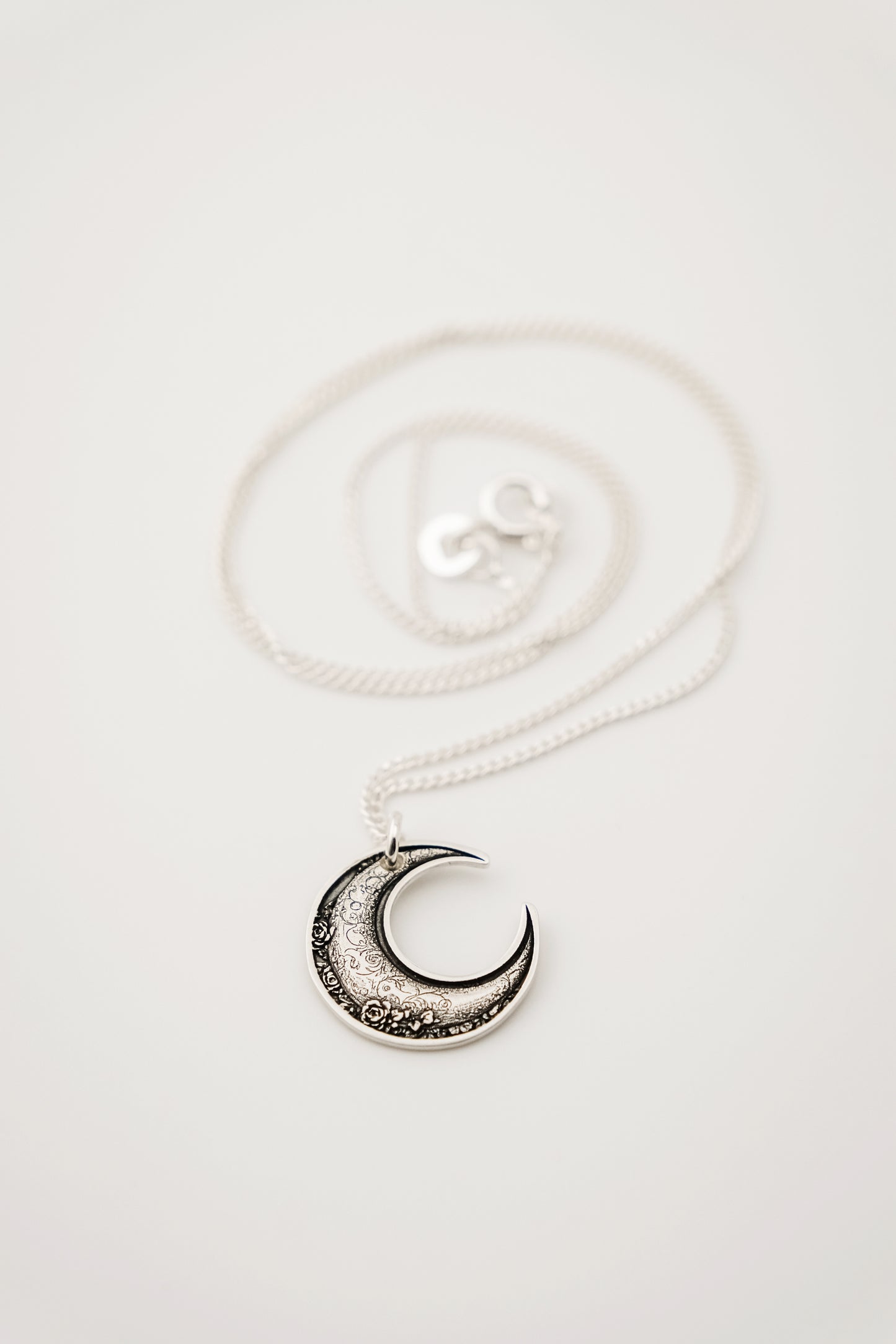 Necklace, Engraved Crescent Moon Necklace