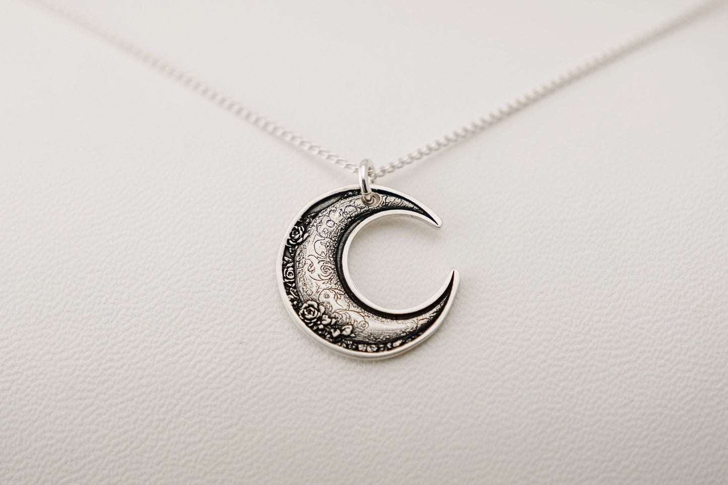 Necklace, Engraved Crescent Moon Necklace