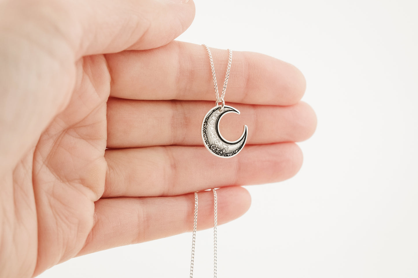 Necklace, Engraved Crescent Moon Necklace