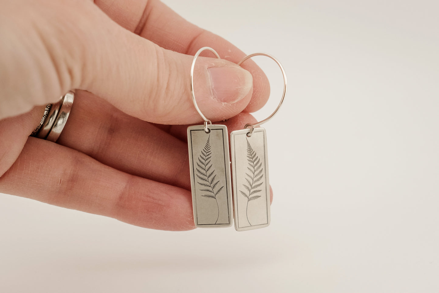 Earrings, Engraved Fern Earrings