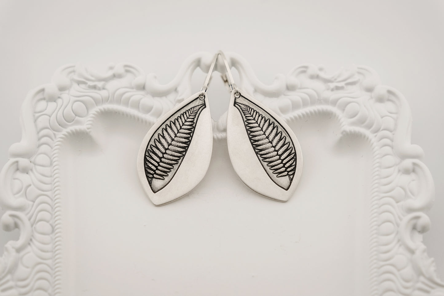 Earrings, Engraved "Fern Stem" Earrings