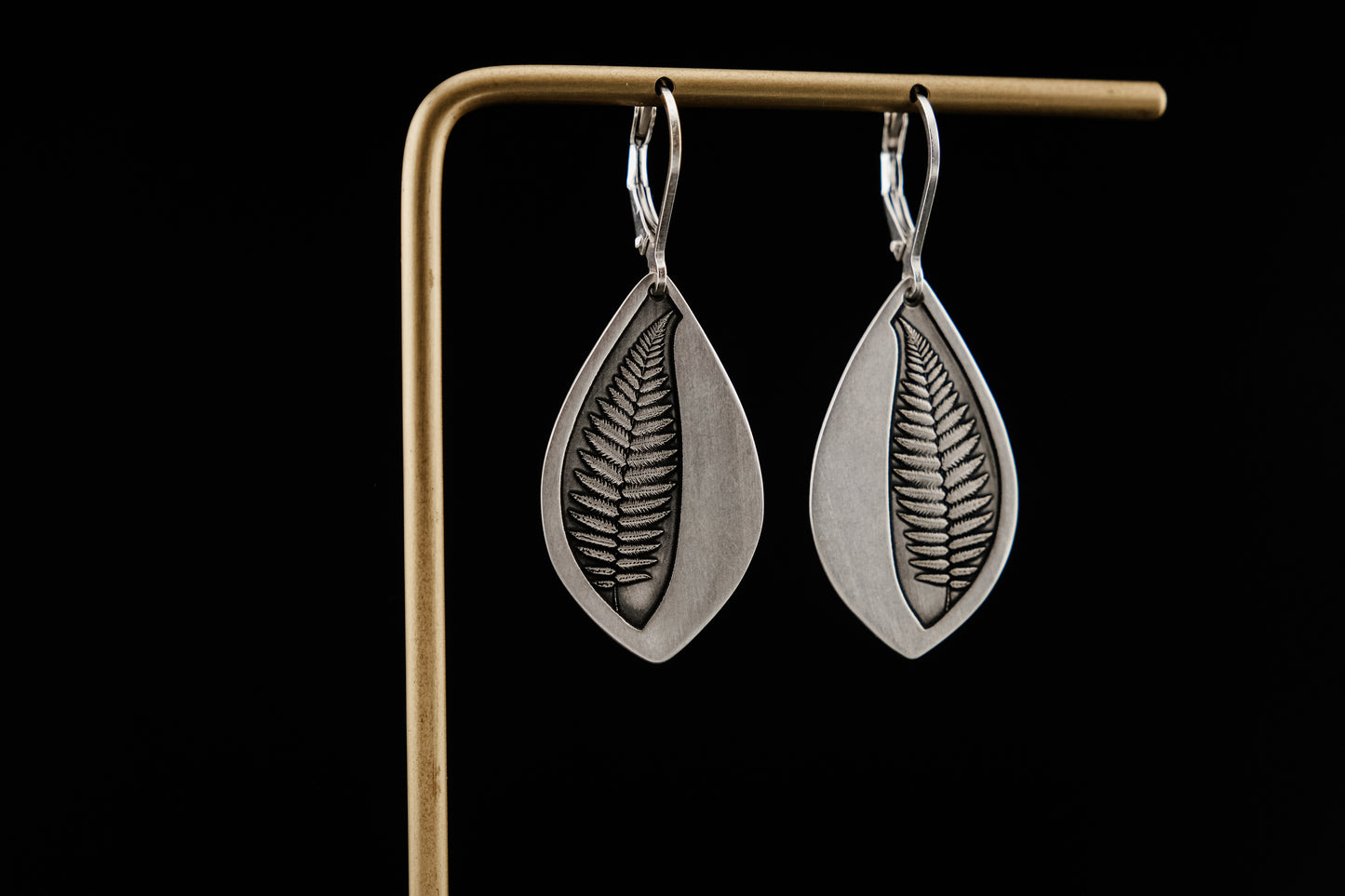 Earrings, Engraved "Fern Stem" Earrings