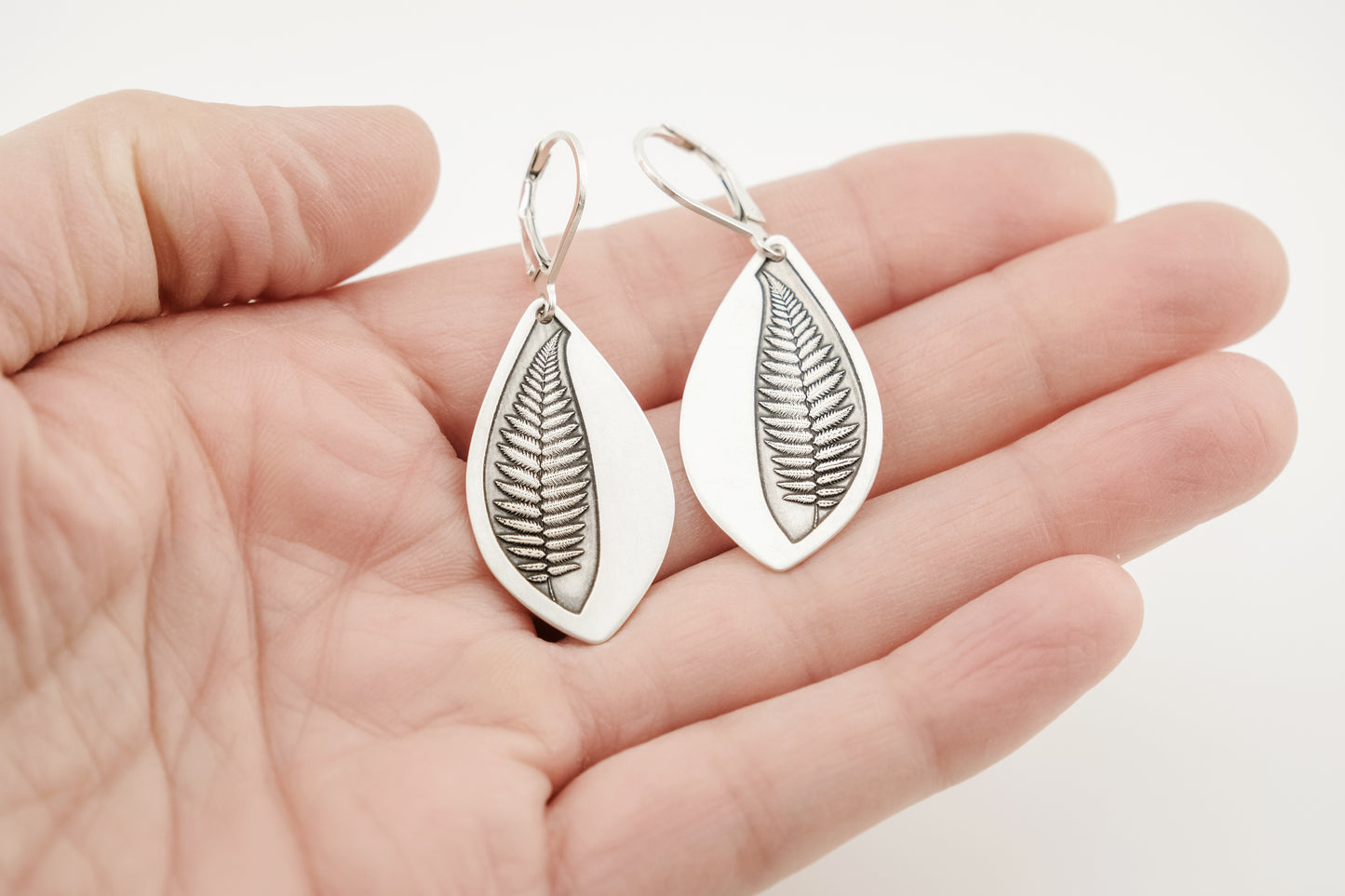 Earrings, Engraved "Fern Stem" Earrings