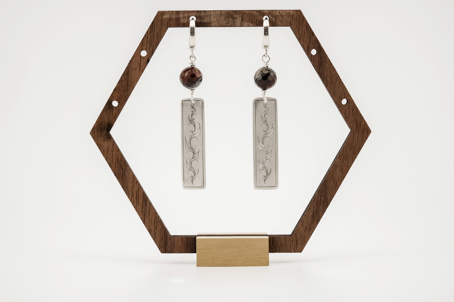Earrings, Engraved Vine Earrings with Gemstone Beads
