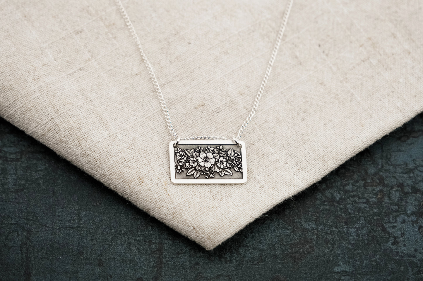Necklace, Engraved Floral Frame Necklace 1