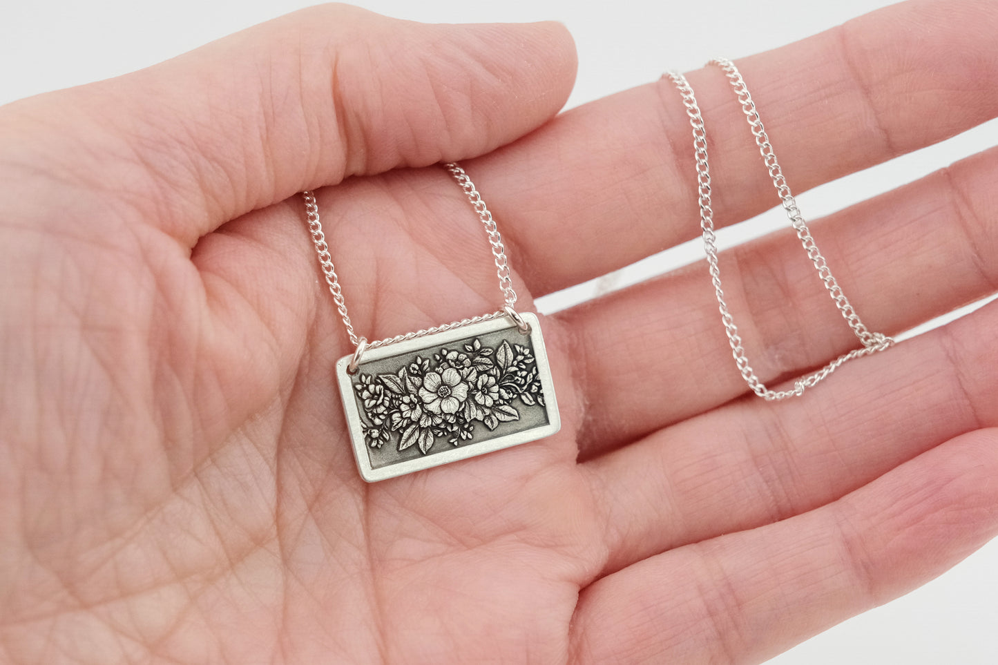 Necklace, Engraved Floral Frame Necklace 1