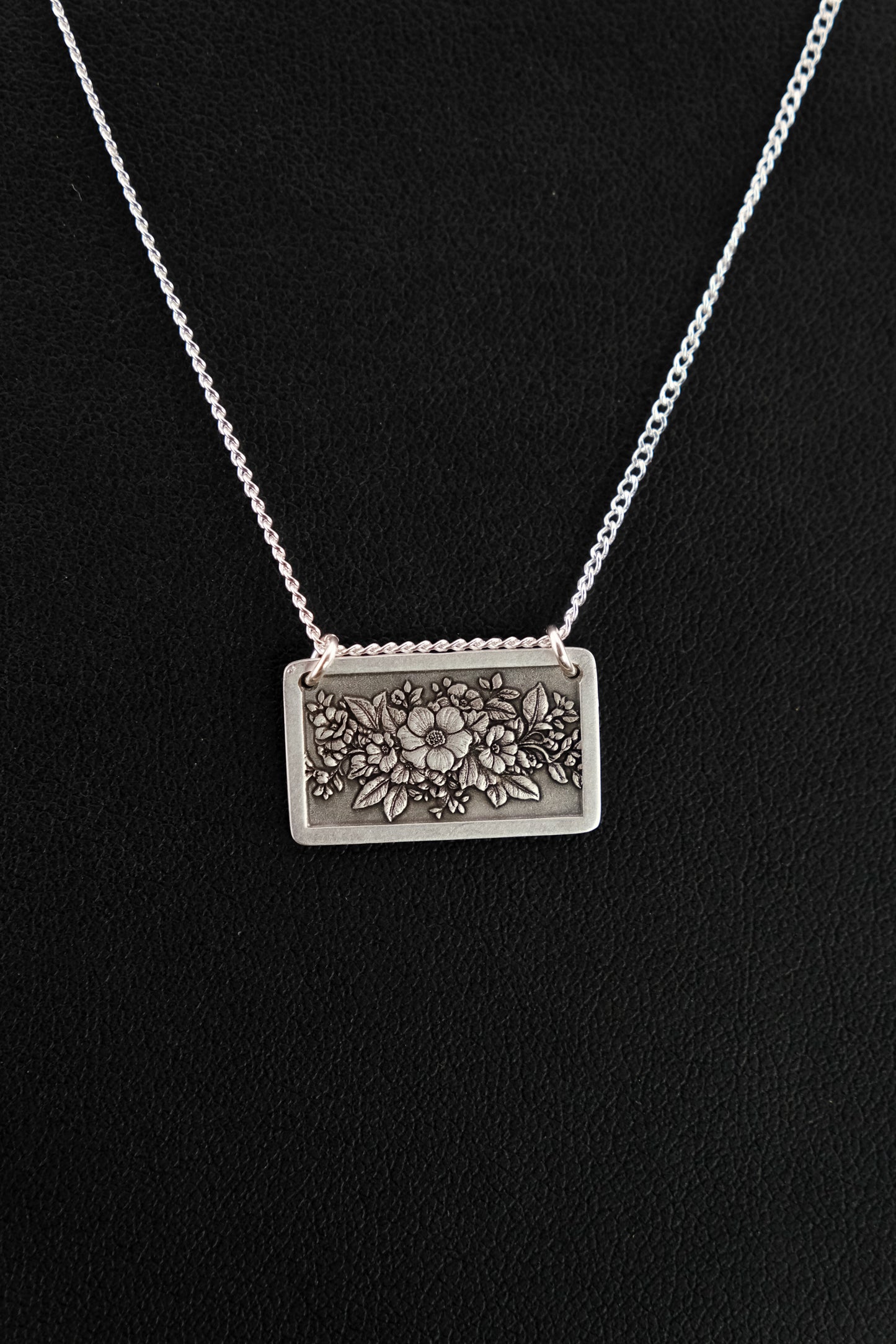 Necklace, Engraved Floral Frame Necklace 1