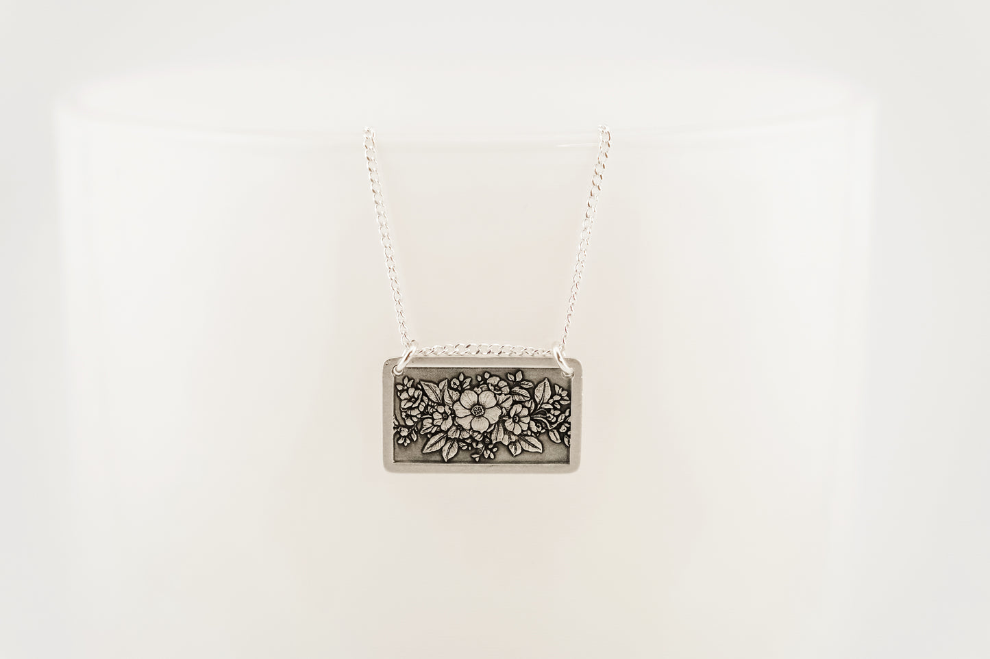 Necklace, Engraved Floral Frame Necklace 1