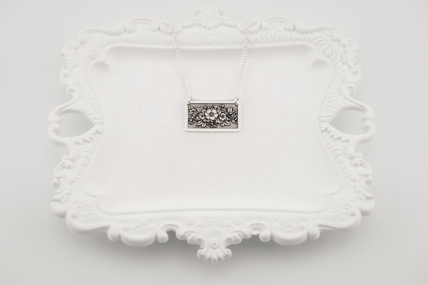 Necklace, Engraved Floral Frame Necklace 1