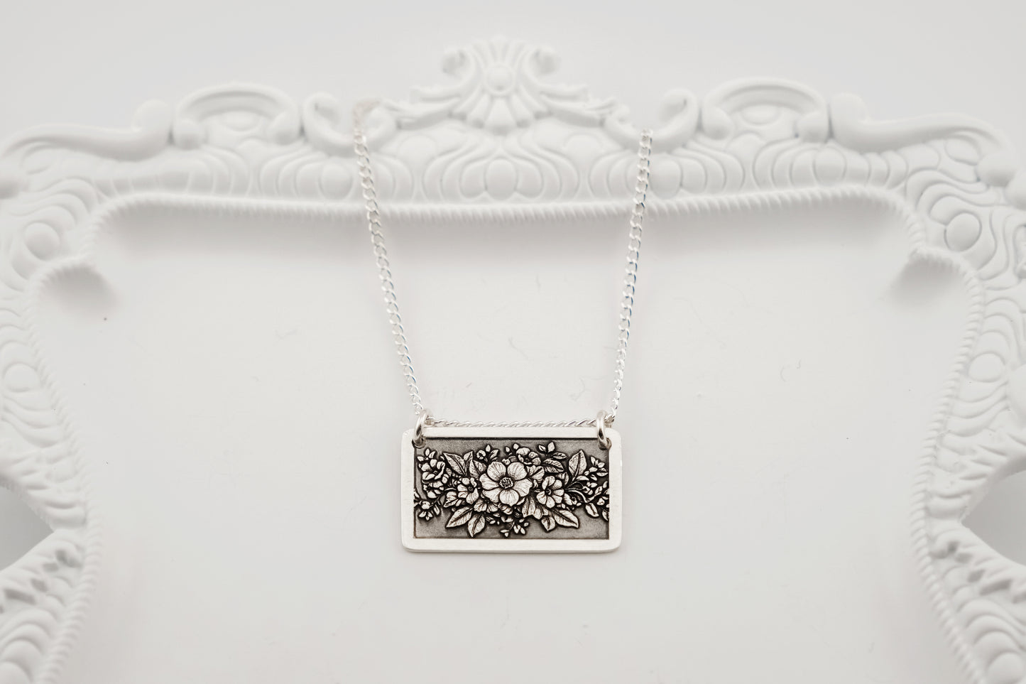 Necklace, Engraved Floral Frame Necklace 1