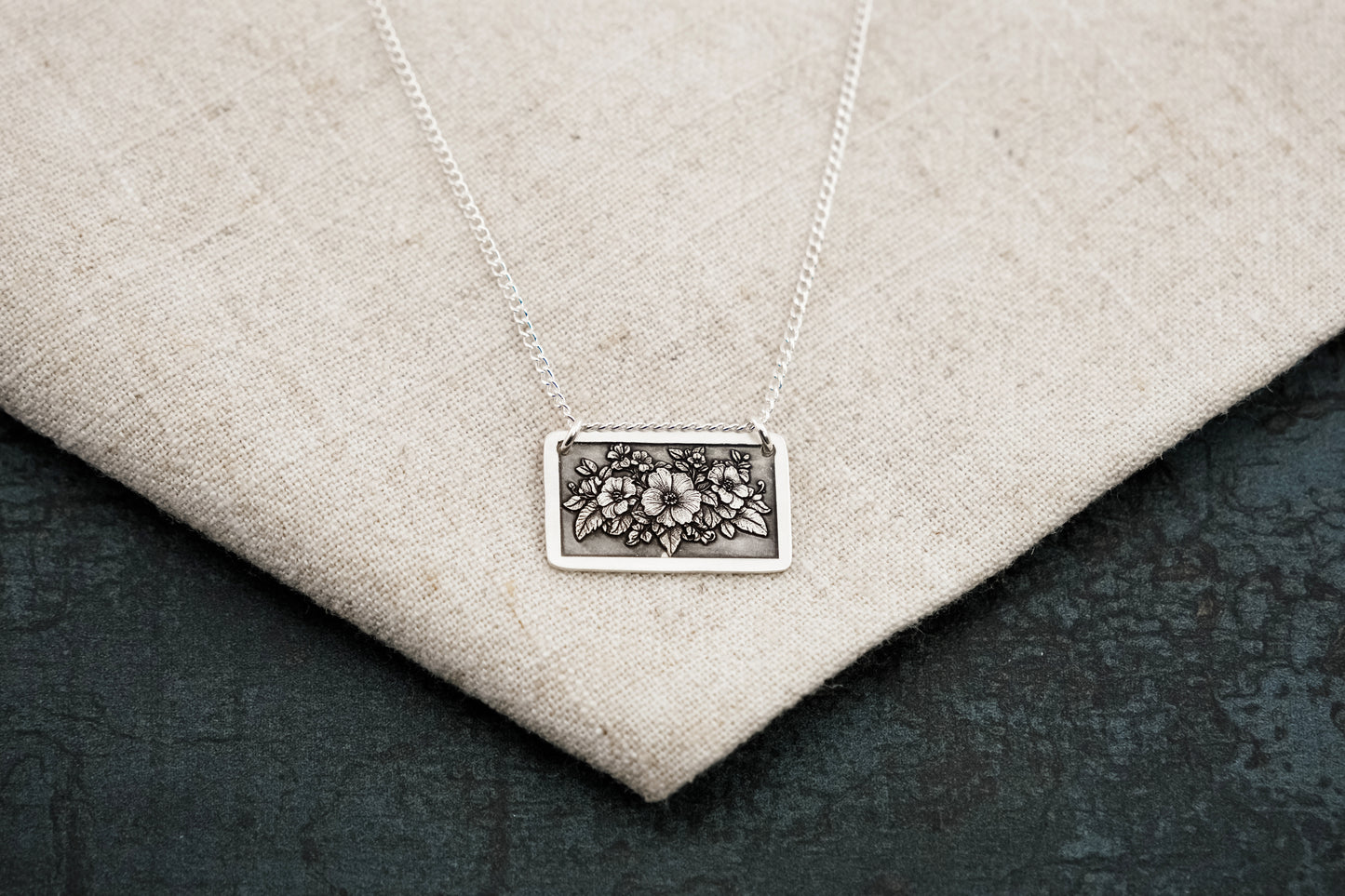 Necklace, Engraved Floral Frame Necklace 2
